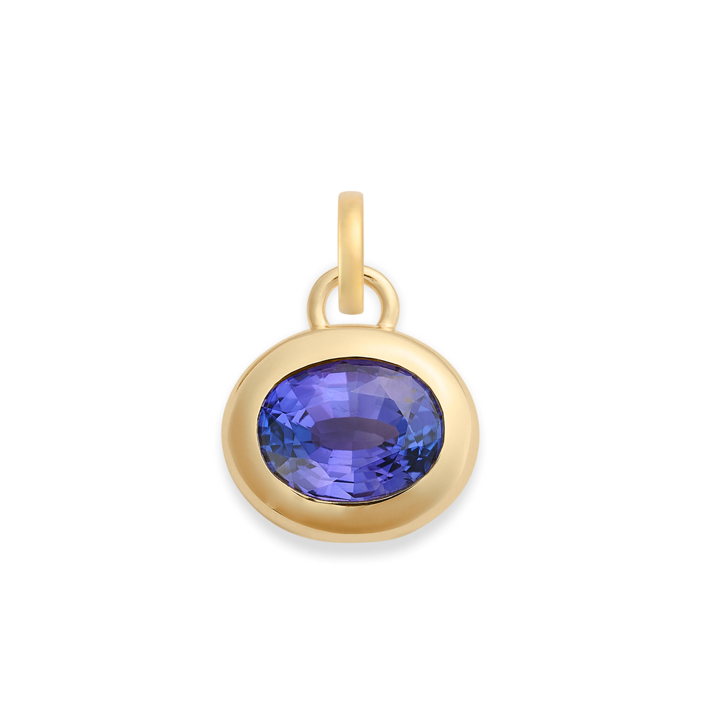 One of a Kind | Oval Cut Tanzanite Gemstone Cache Link Pendant 3.54ct | Tanzanite, Yellow Gold view 1