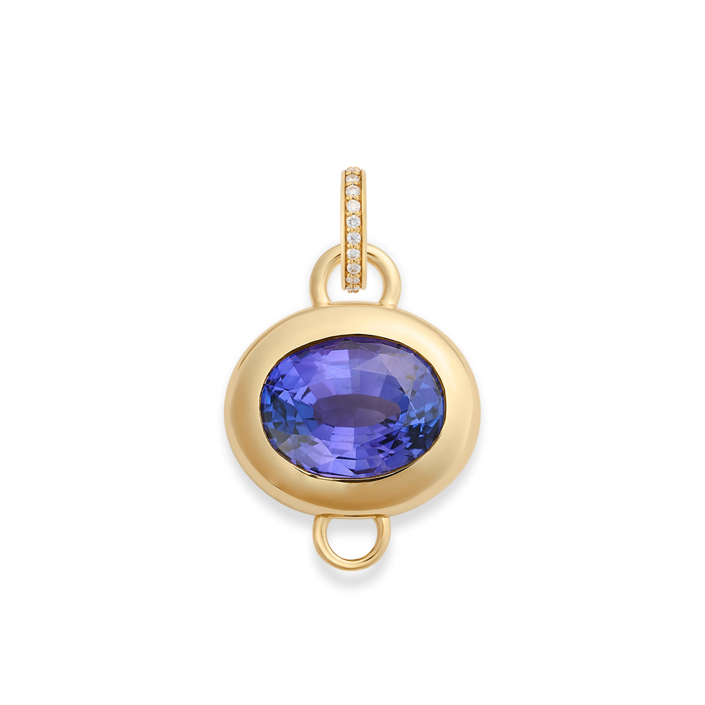 One of a Kind | Oval Cut Tanzanite Gemstone Cache Link Pendant 3.54ct | Tanzanite, Yellow Gold view 2