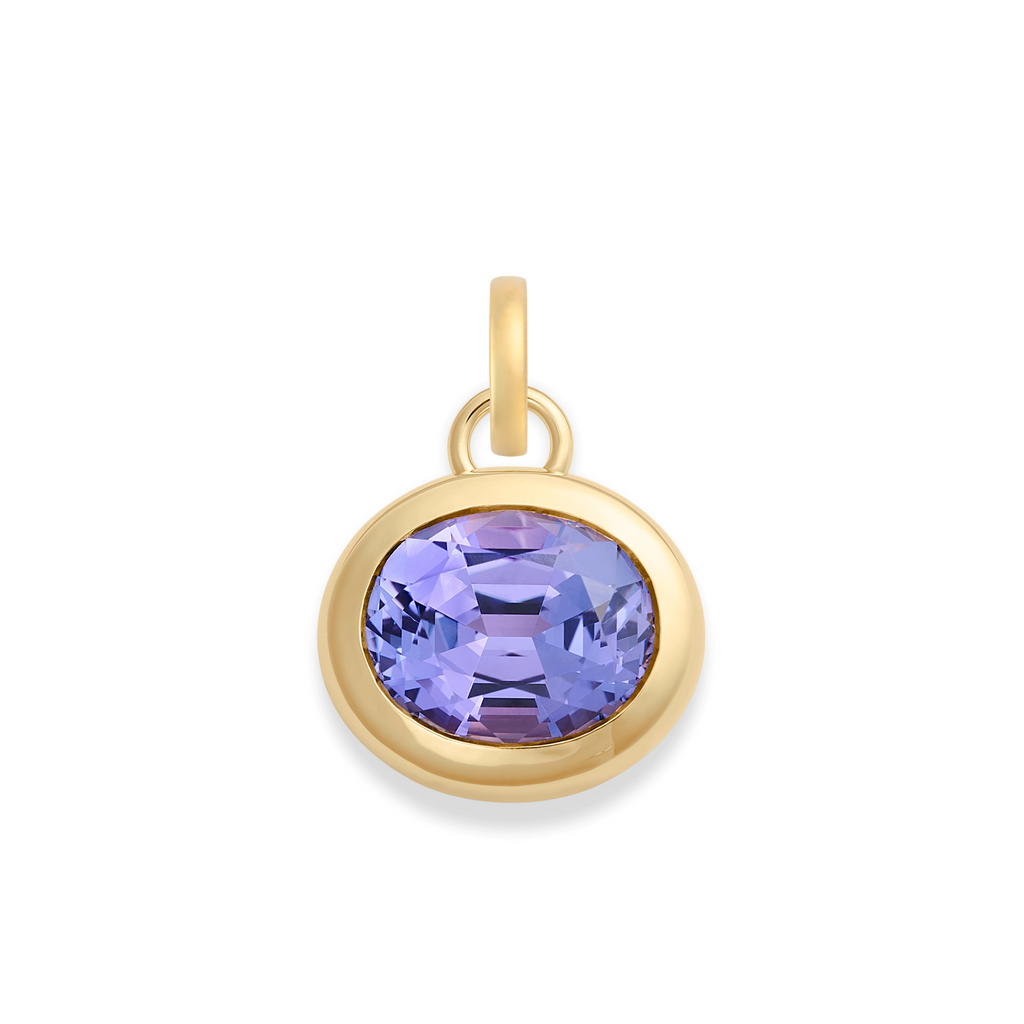 One of a Kind | Oval Cut Tanzanite Gemstone Cache Link Pendant 3.49ct | Tanzanite, Yellow Gold view 1