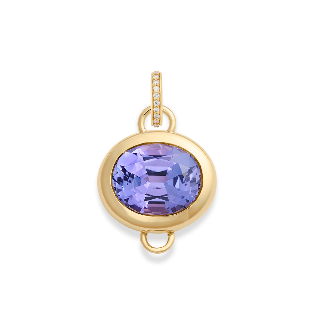 18K Yellow Gold One of a Kind | Oval Cut Tanzanite Gemstone Cache Link Pendant 3.49ct | Tanzanite, Yellow Gold – FoundRae view 3