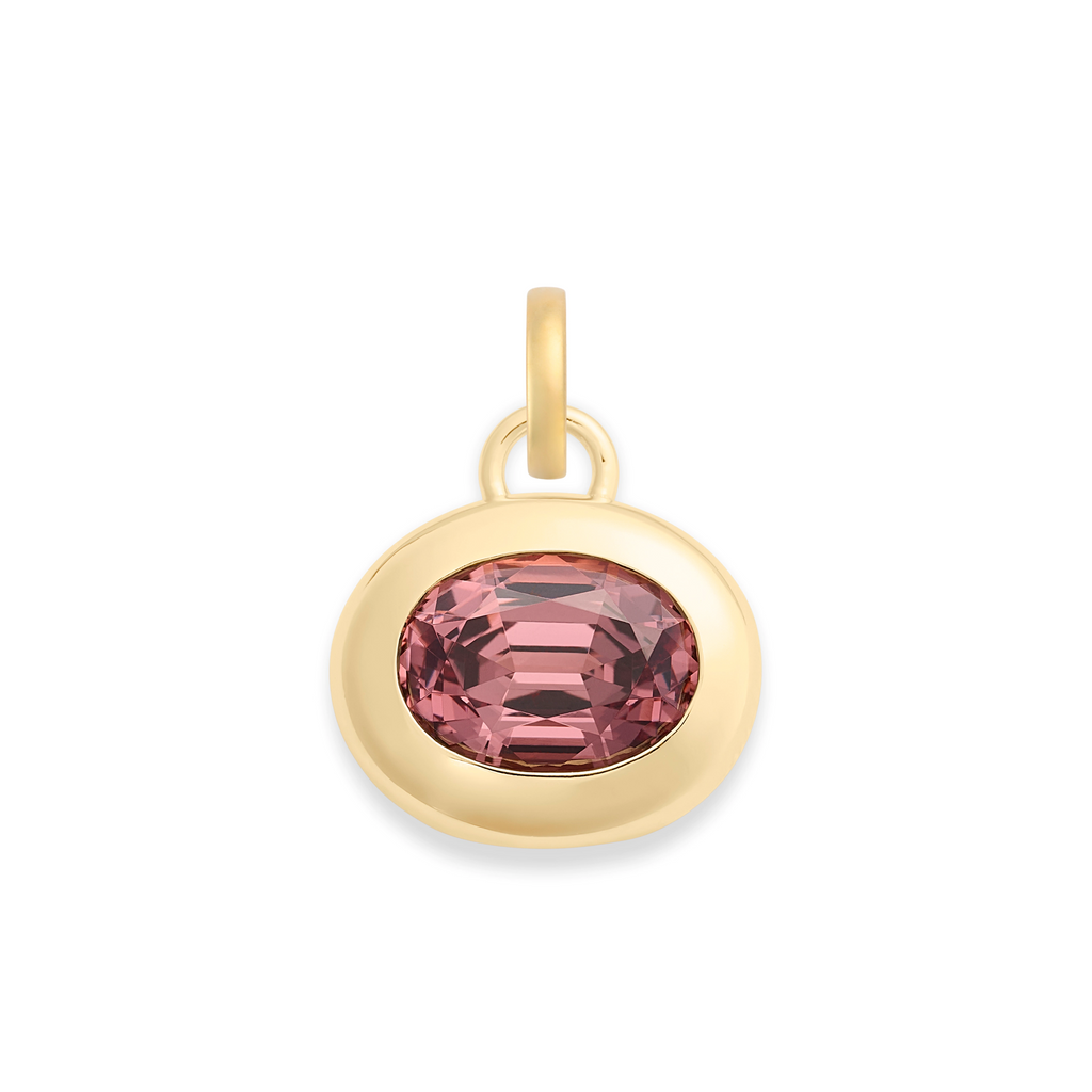 One of a Kind | Oval Cut Malaya Garnet Gemstone Cache Link Pendant 4.24ct | Garnet, Yellow Gold view 1