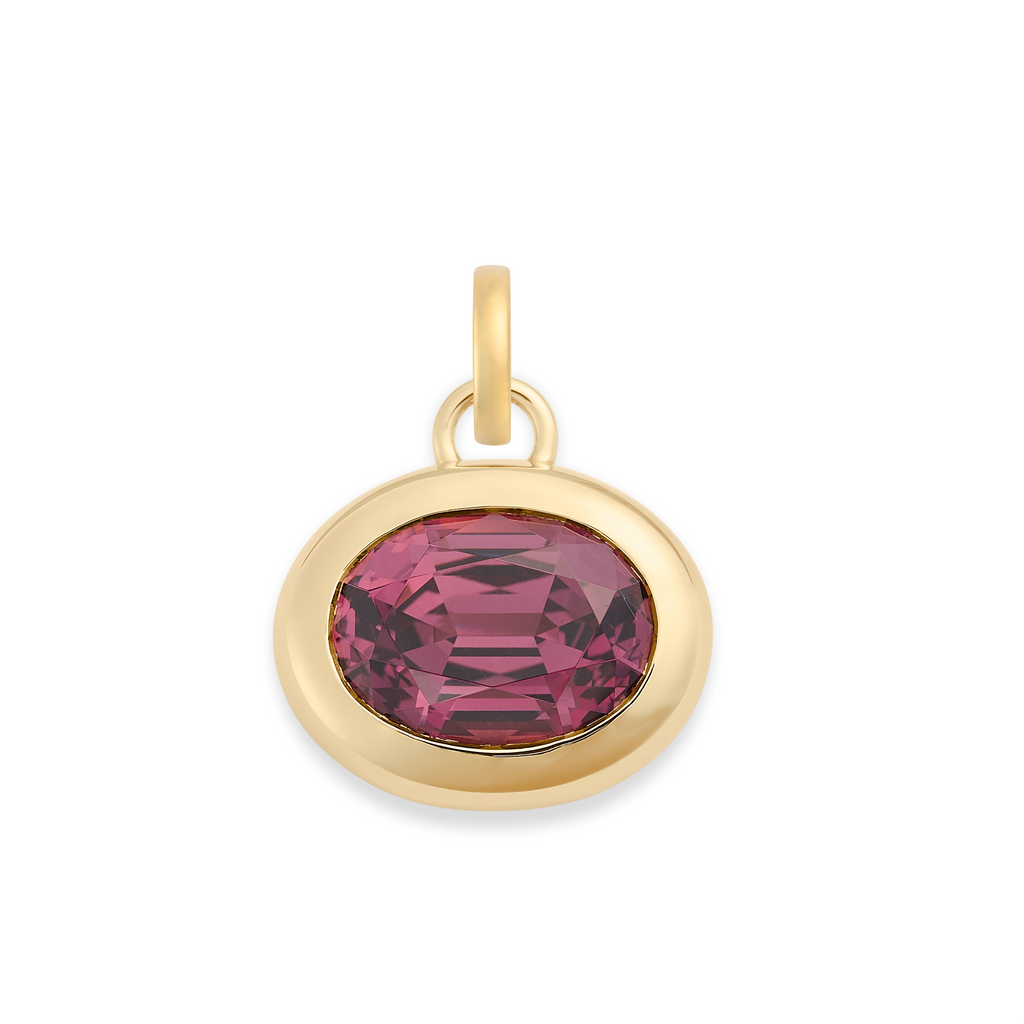 One of a Kind | Oval Cut Malaya Garnet Gemstone Cache Link Pendant 7.41ct | Garnet, Yellow Gold view 1