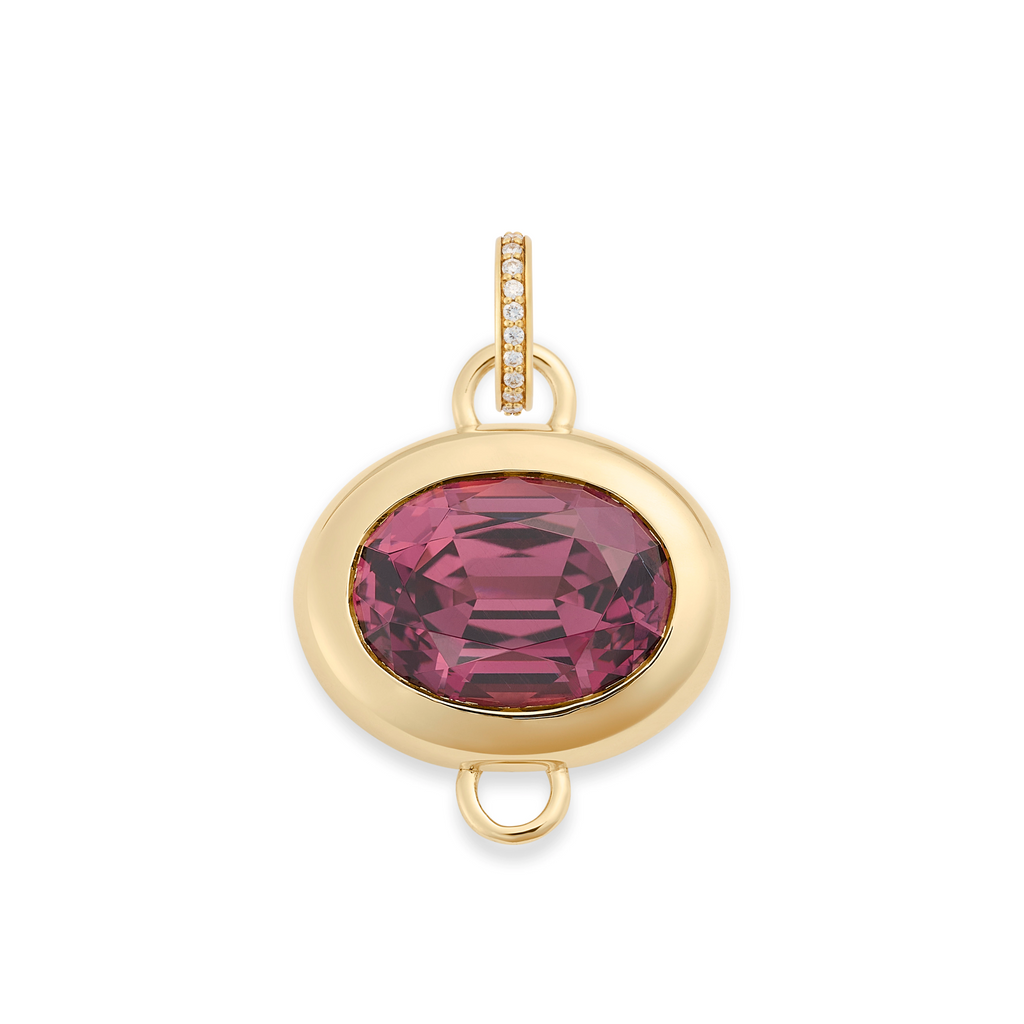 18K Yellow Gold One of a Kind | Oval Cut Malaya Garnet Gemstone Cache Link Pendant 7.41ct | Garnet, Yellow Gold – FoundRae view 3