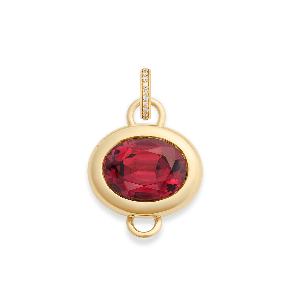 18K Yellow Gold One of a Kind | Oval Cut Malaya Garnet Gemstone Cache Link Pendant 4.32ct | Garnet, Yellow Gold – FoundRae view 3