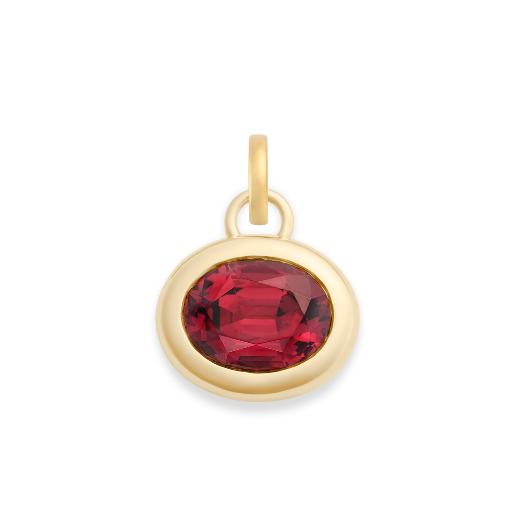 One of a Kind | Oval Cut Malaya Garnet Gemstone Cache Link Pendant 4.32ct | Garnet, Yellow Gold view 1