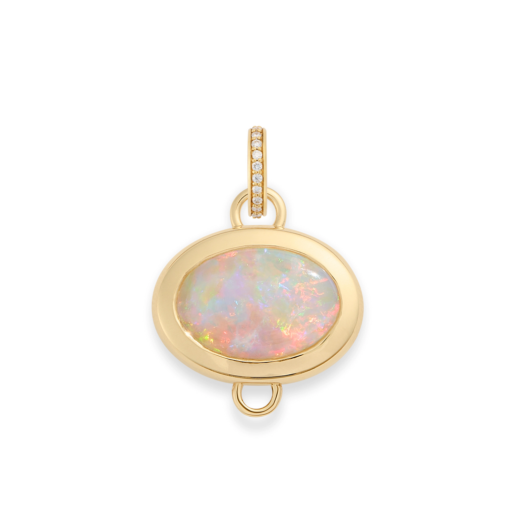One of a Kind | Oval Cut Australian Opal Gemstone Cache Link Pendant 4.37ct | Opal, Yellow Gold view 2