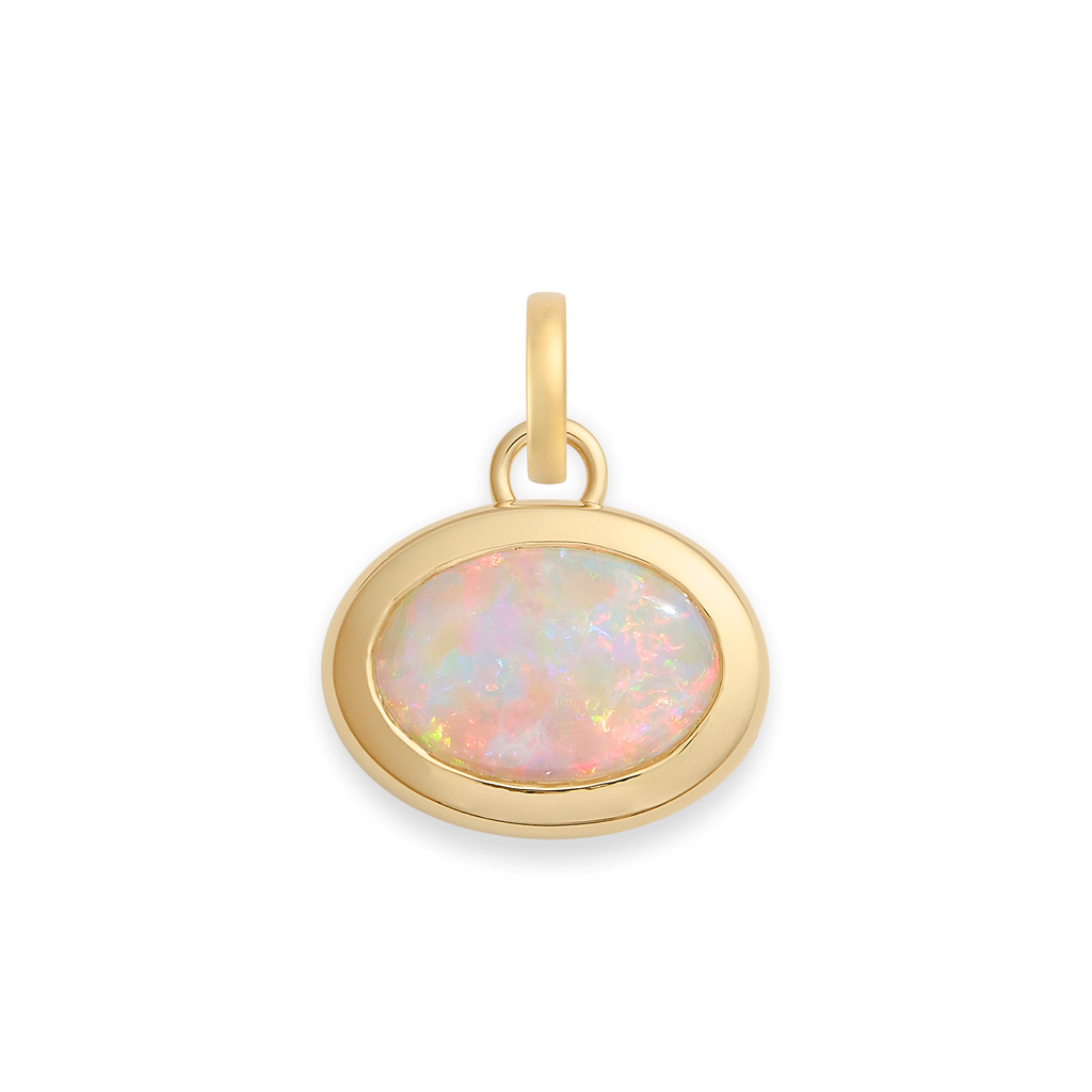 One of a Kind | Oval Cut Australian Opal Gemstone Cache Link Pendant 4.37ct | Opal, Yellow Gold view 1