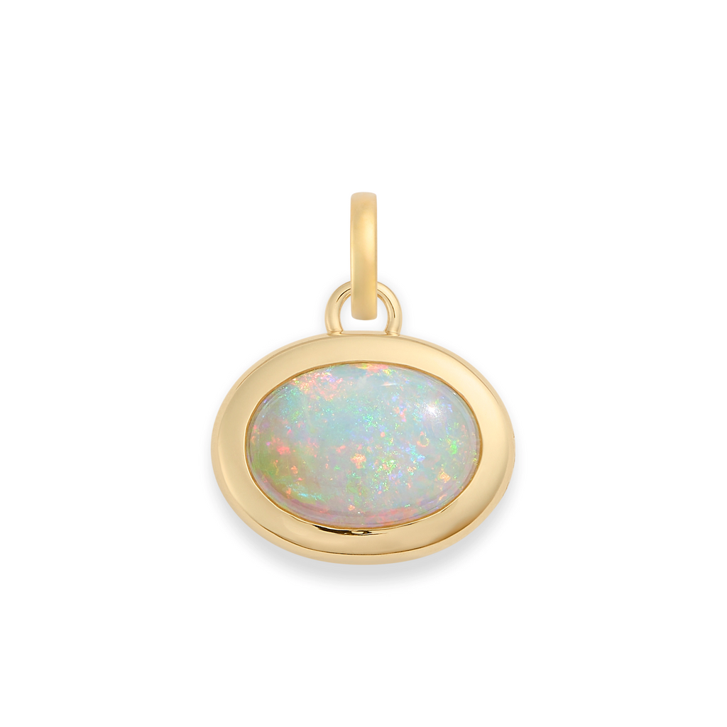 One of a Kind | Oval Cut Australian Opal Gemstone Cache Link Pendant 4.37ct | Opal, Yellow Gold view 1