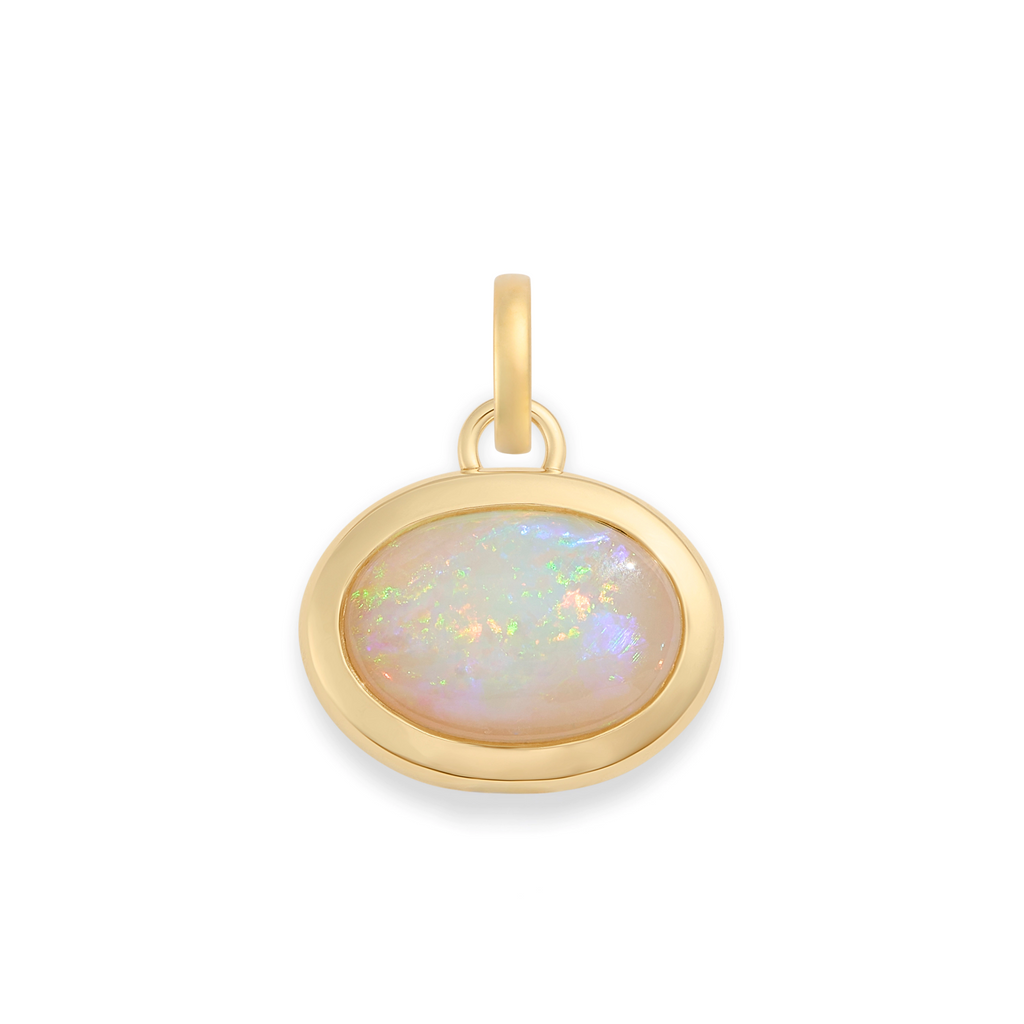 One of a Kind | Oval Cut Australian Opal Gemstone Cache Link Pendant 5.40ct | Opal, Yellow Gold view 1