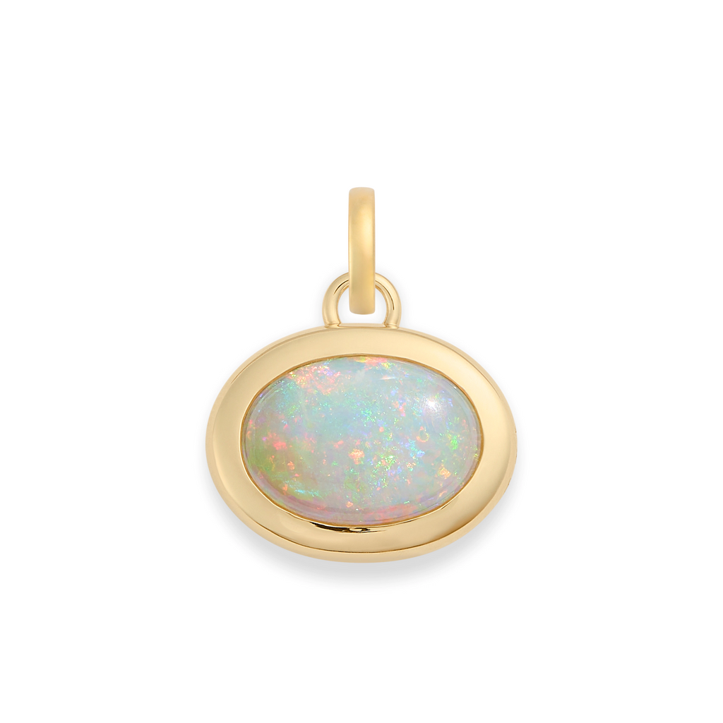 One of a Kind | Oval Cut Australian Opal Gemstone Cache Link Pendant 5.40ct | Opal, Yellow Gold view 1