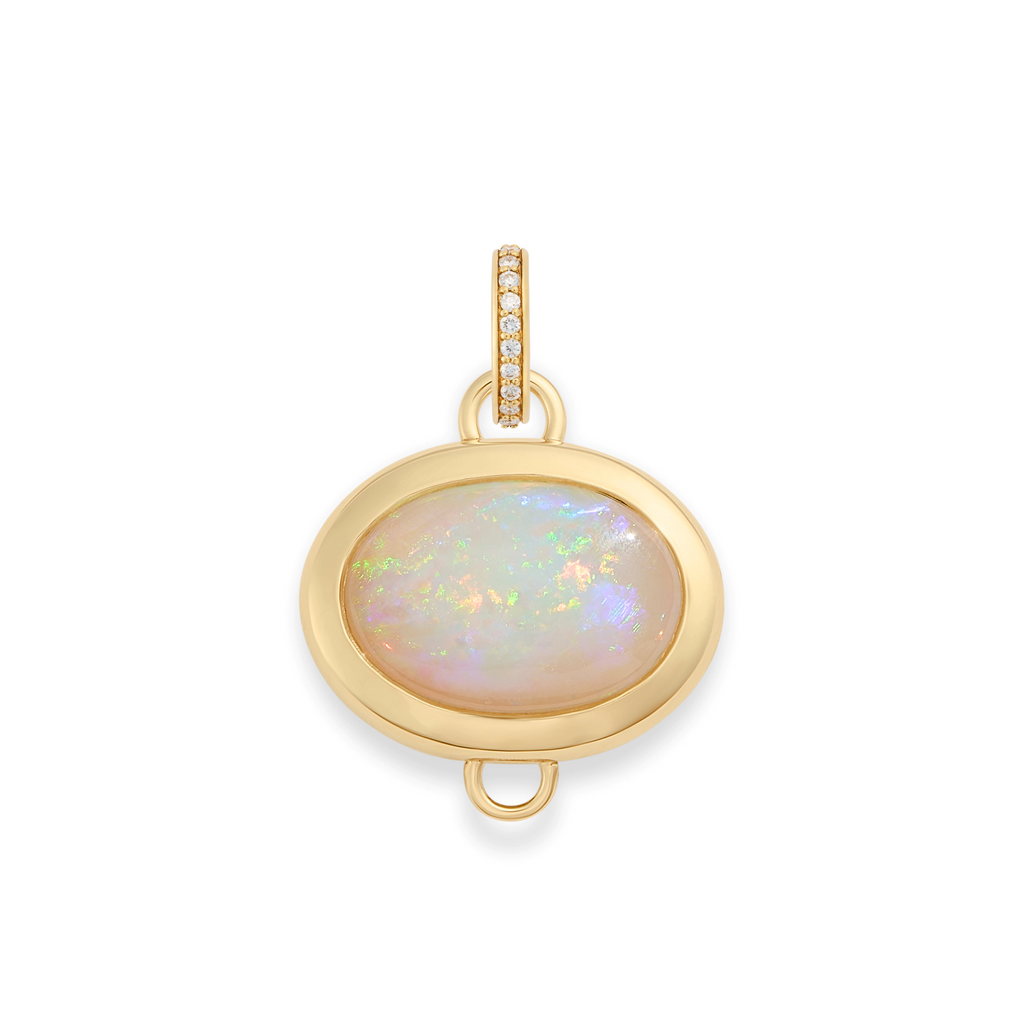 One of a Kind | Oval Cut Australian Opal Gemstone Cache Link Pendant 5.40ct | Opal, Yellow Gold view 2