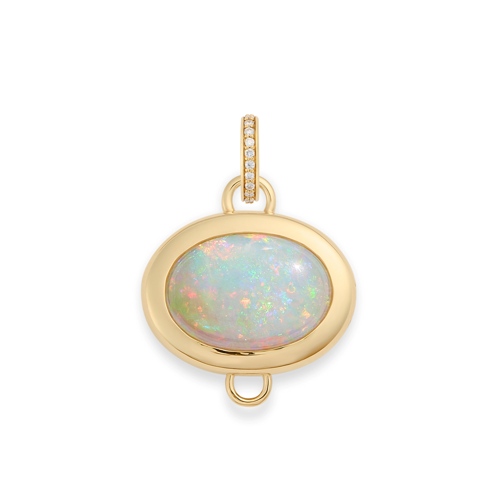 18K Yellow Gold One of a Kind | Oval Cut Australian Opal Gemstone Cache Link Pendant 5.40ct | Opal, Yellow Gold – FoundRae view 3