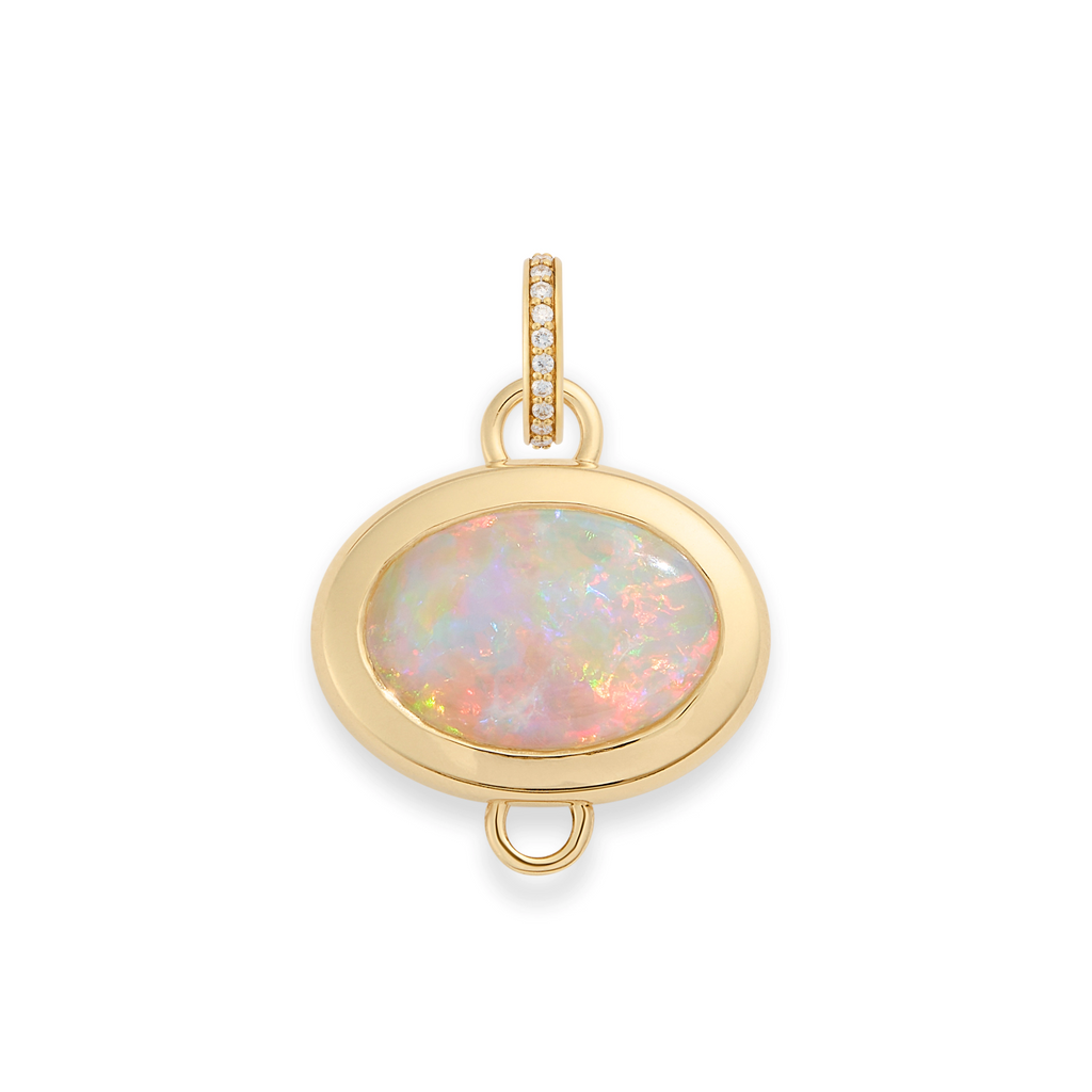 One of a Kind | Oval Cut Australian Opal Gemstone Cache Link Pendant 3.15ct | Opal, Yellow Gold view 2