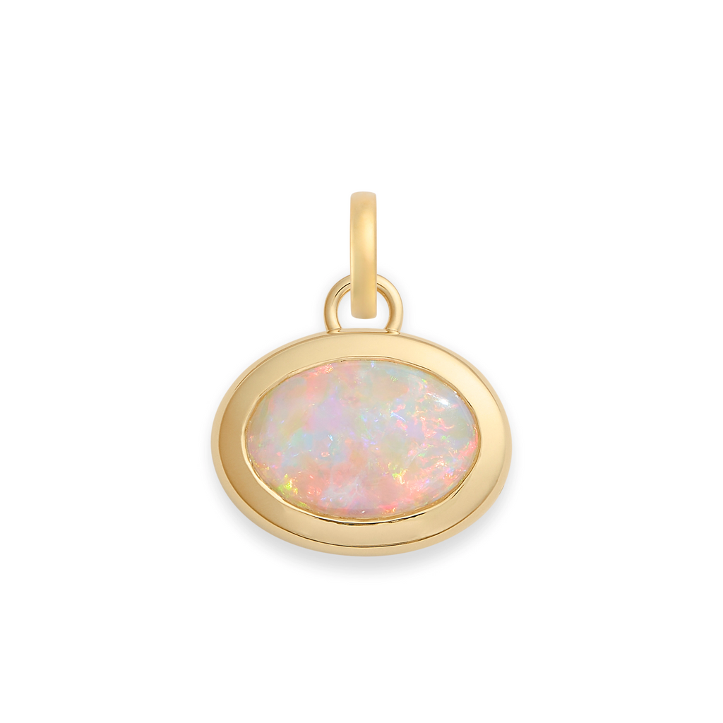 One of a Kind | Oval Cut Australian Opal Gemstone Cache Link Pendant 3.15ct | Opal, Yellow Gold view 1