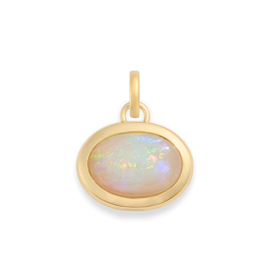 One of a Kind | Oval Cut Australian Opal Gemstone Cache Link Pendant 3.15ct | Opal, Yellow Gold view 1