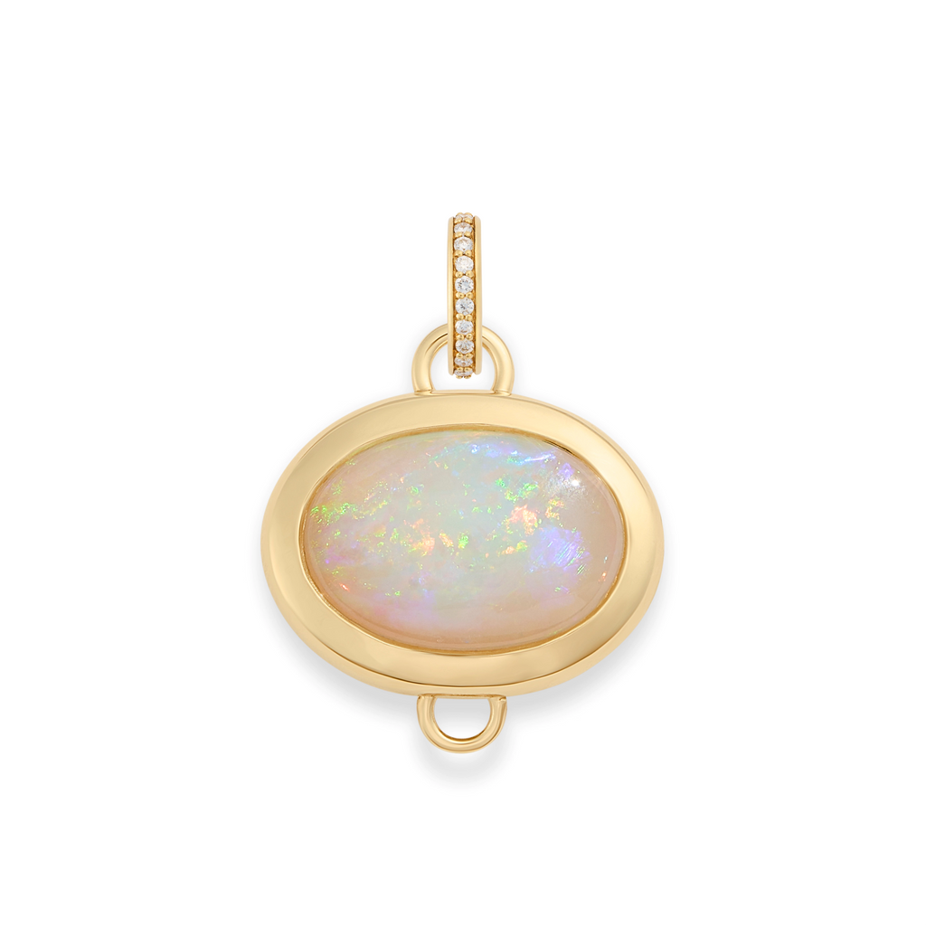 One of a Kind | Oval Cut Australian Opal Gemstone Cache Link Pendant 3.15ct | Opal, Yellow Gold view 2
