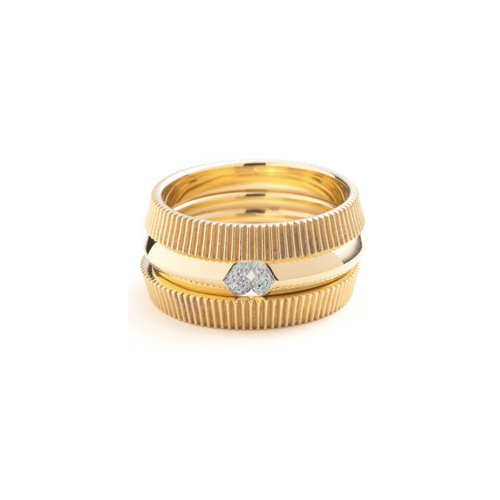 Radiating Bookend and Strong Hearts Ring Stack : in Yellow Gold with Pave Diamonds view 1