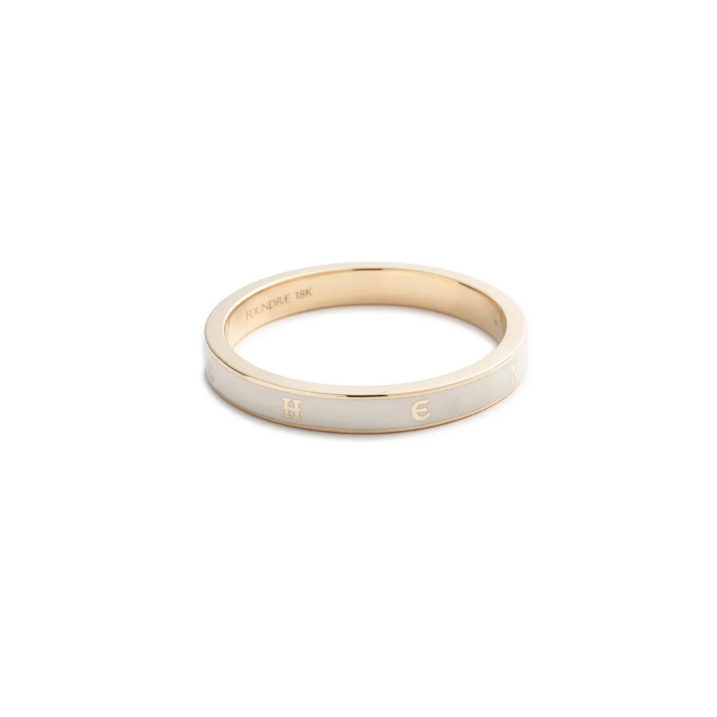 True Love Custom Thin Band : in Yellow Gold with Cream Ceramic view 1