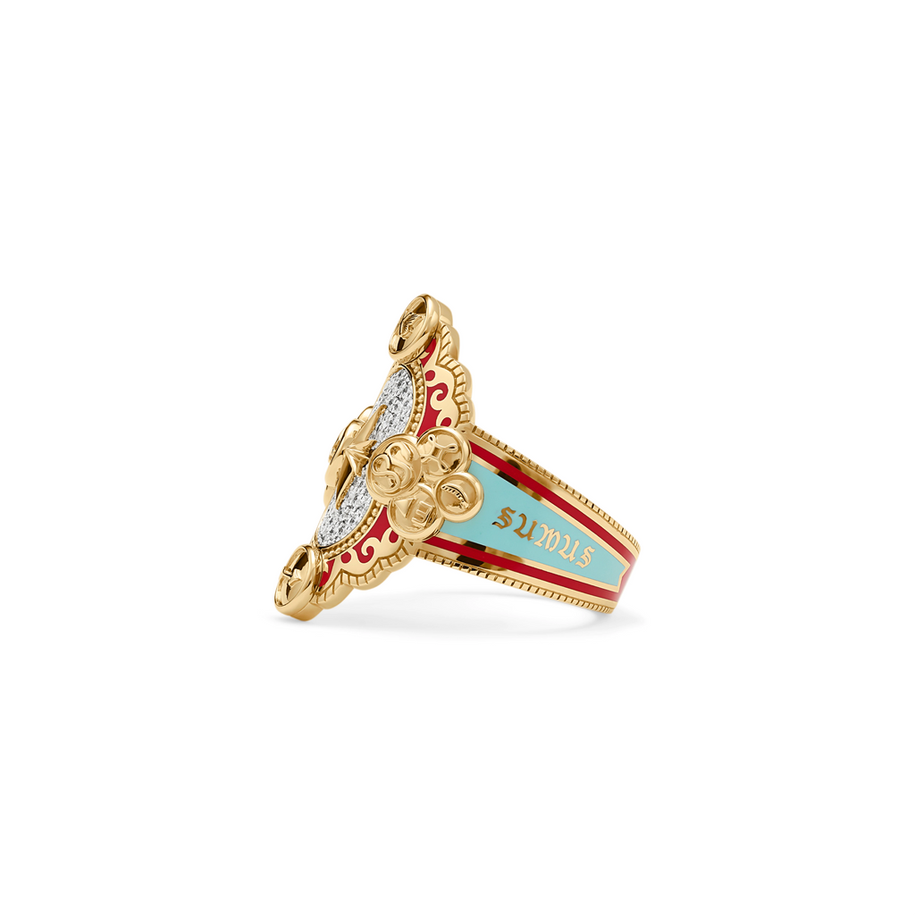 18K Yellow Gold Foundation | Cigar Band | Red and Blue Ceramic, Diamonds, Yellow Gold – FoundRae view 4