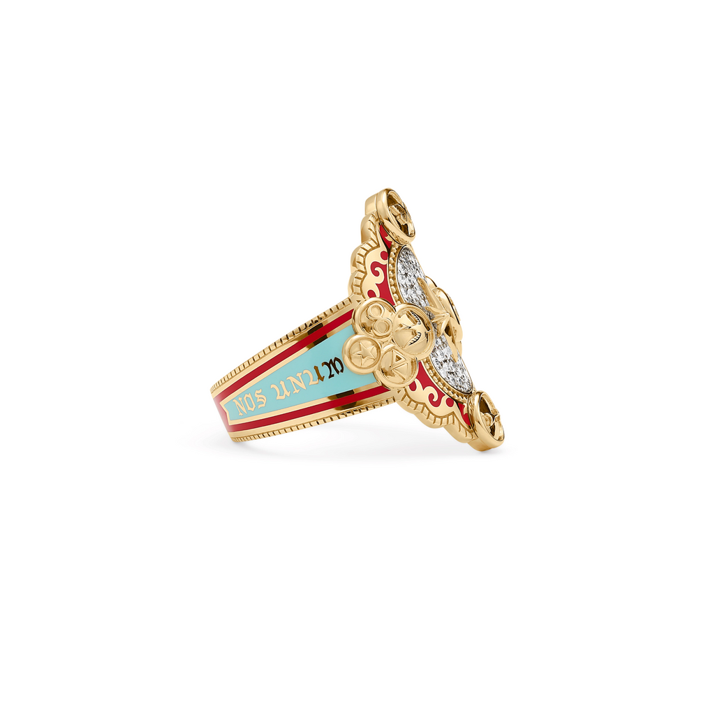18K Yellow Gold Foundation | Cigar Band | Red and Blue Ceramic, Diamonds, Yellow Gold – FoundRae view 3