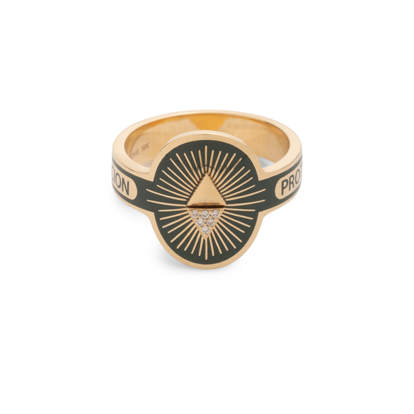 Protection Olive Ceramic Cigar Band : in Yellow Gold with Diamonds