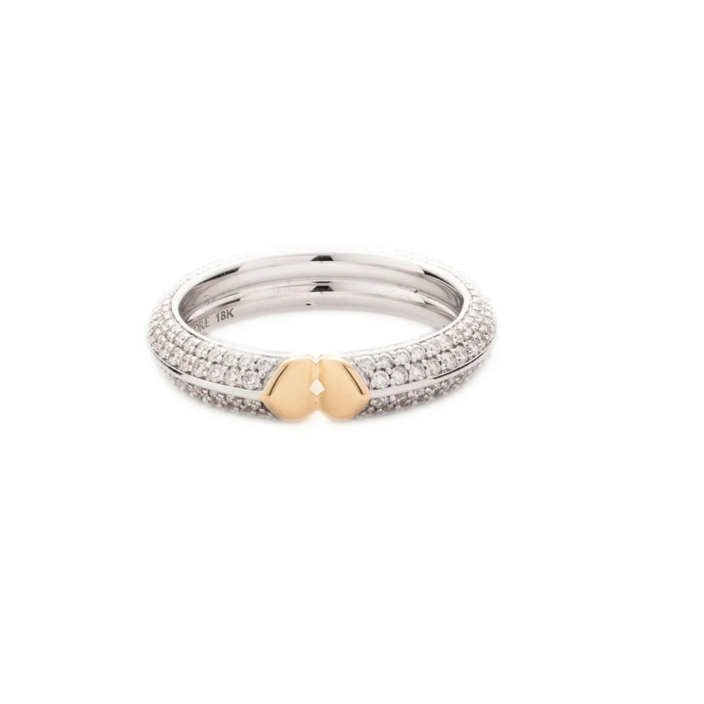 Strong Heart Band : in Mixed Gold with Pave Diamonds view 1