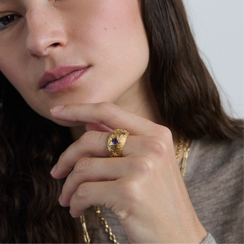 18K Yellow Gold Personalized - Foundation | Custom Birthday Starstone Bombe Ring | Yellow Gold – FoundRae view 9