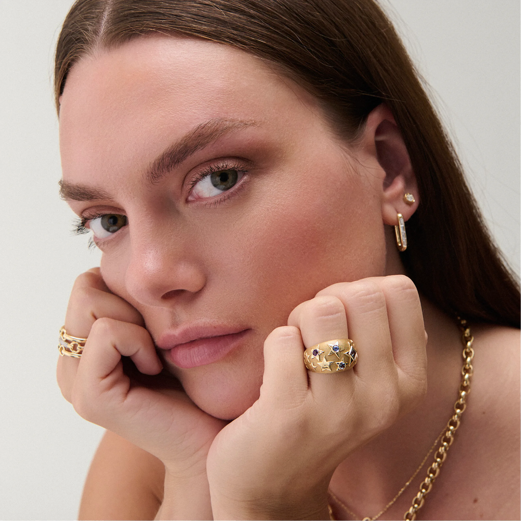 Personalized - Foundation | Custom Birthday Starstone Bombe Ring | Yellow Gold view 2