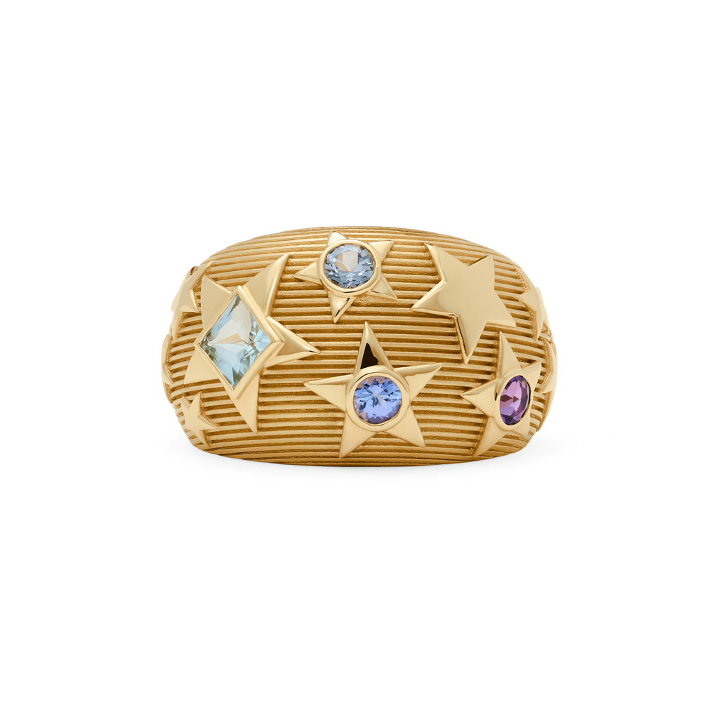 Personalized - Foundation | Custom Birthday Starstone Bombe Ring | Yellow Gold view 1