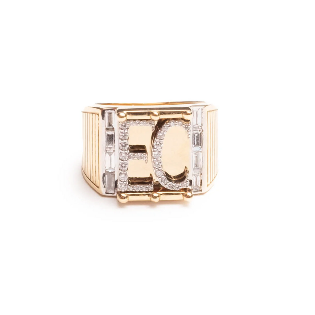 Lovestruck Pierced Custom Diamond Initial Ring : in Yellow Gold with an Annex Link view 1