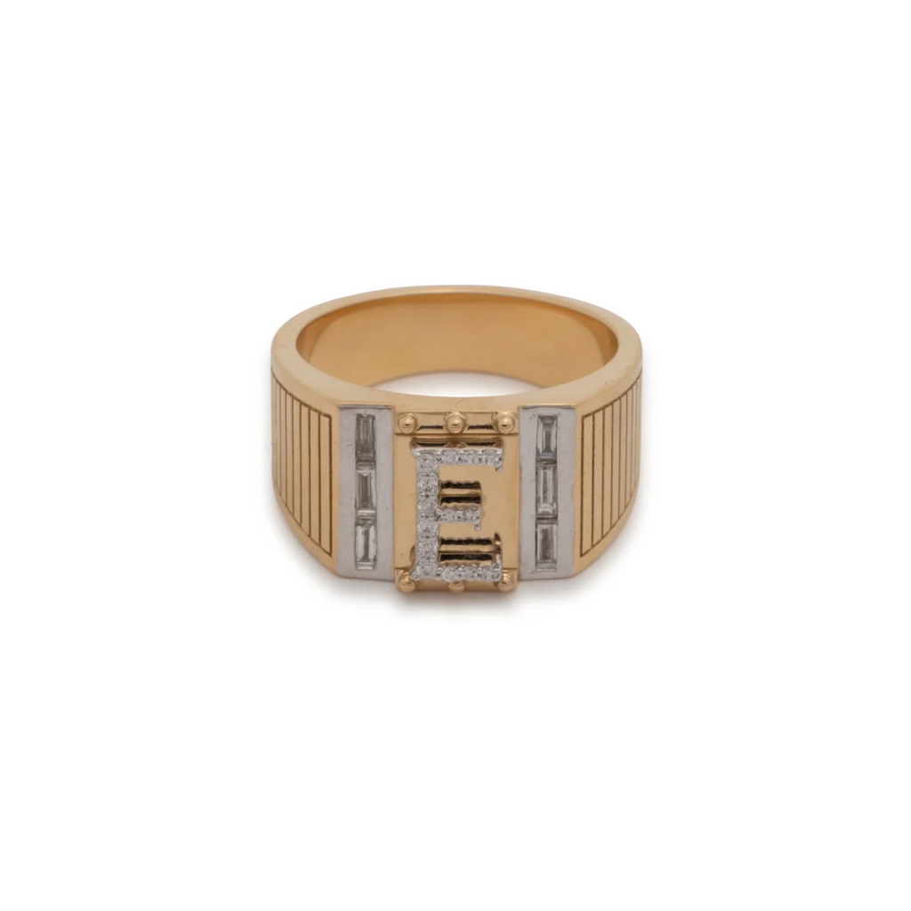 Lovestruck Pierced Diamond Initial Pinky Ring : in Yellow Gold view 1