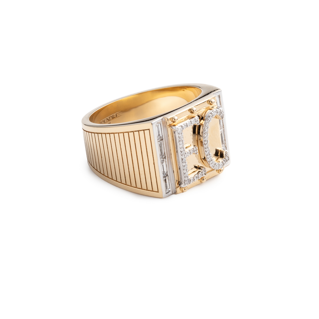 18K Yellow Gold Personalized - True Love | Custom Lovestruck Pierced Pinky Ring | Diamonds, 18K Yellow Gold – FoundRae view 3