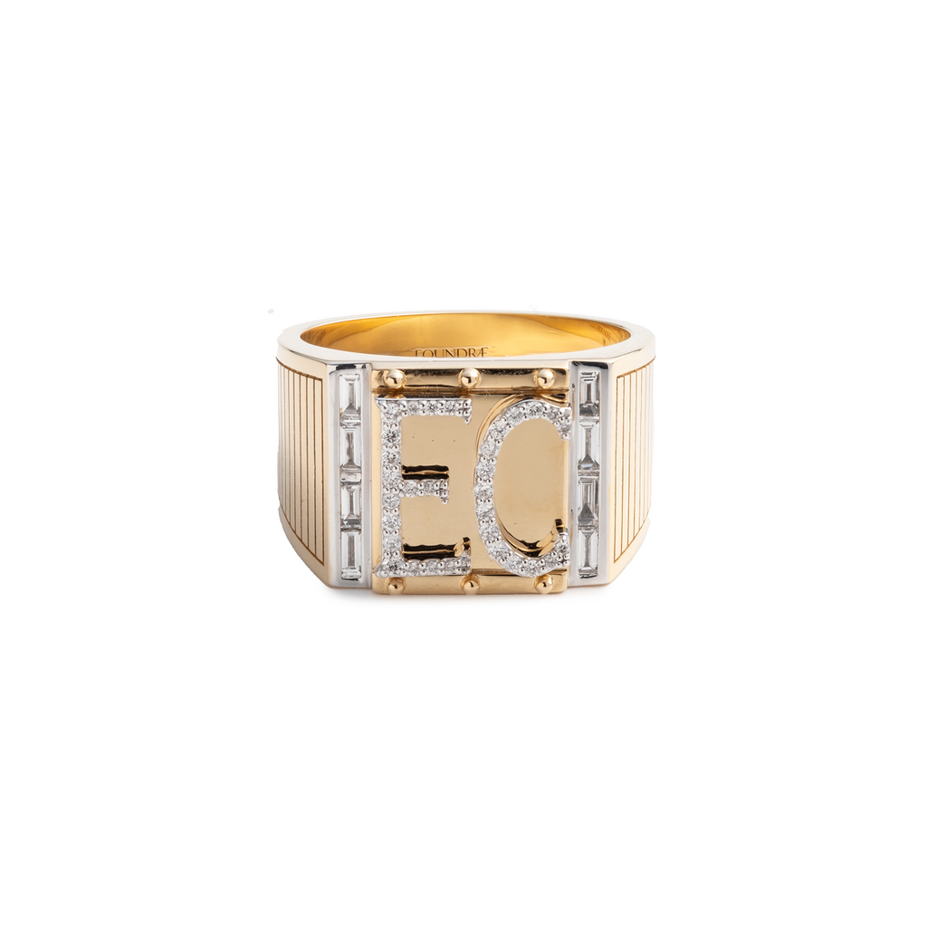 18K Yellow Gold Personalized - True Love | Custom Lovestruck Pierced Pinky Ring | Diamonds, 18K Yellow Gold – FoundRae view 1