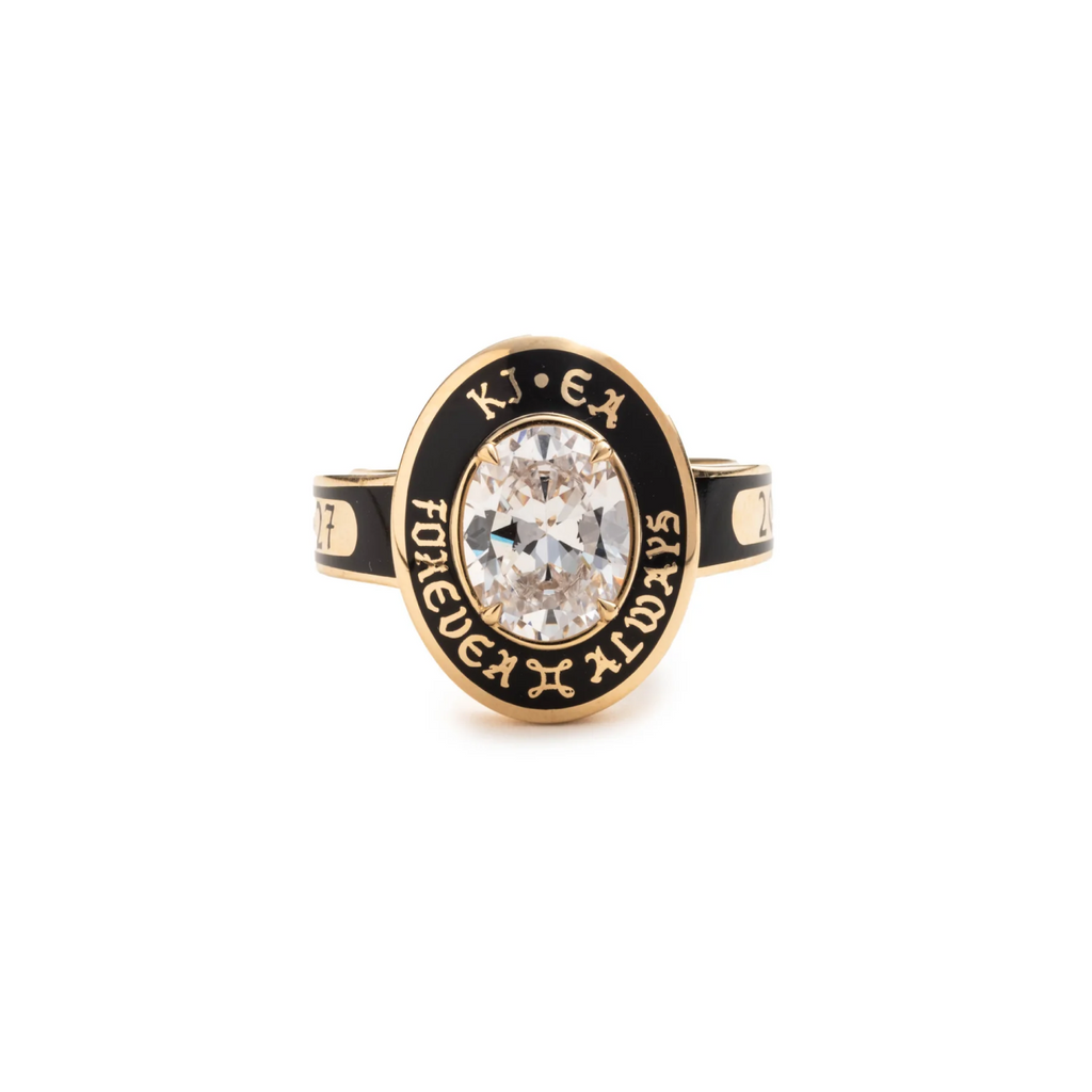 True Love Cigar Band : in Yellow Gold and Black Ceramic with Oval Diamond view 1