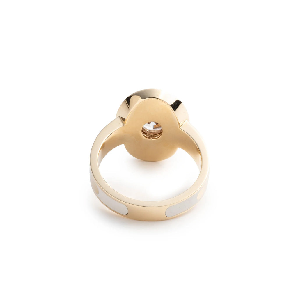 18K Yellow Gold Personalized - True Love | Custom Oval Diamond Cigar Band Ring | Cream Ceramic, Diamond, 18K Yellow Gold – FoundRae view 5