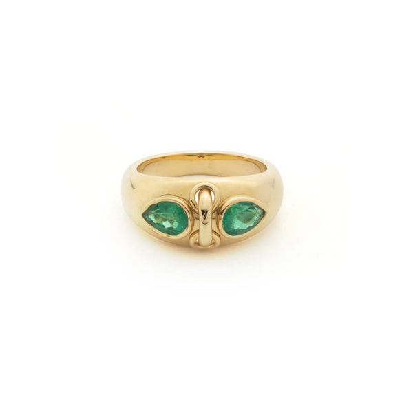 True Love | Forever & Always a Pair Gemstone Ring | Emerald, Yellow Gold