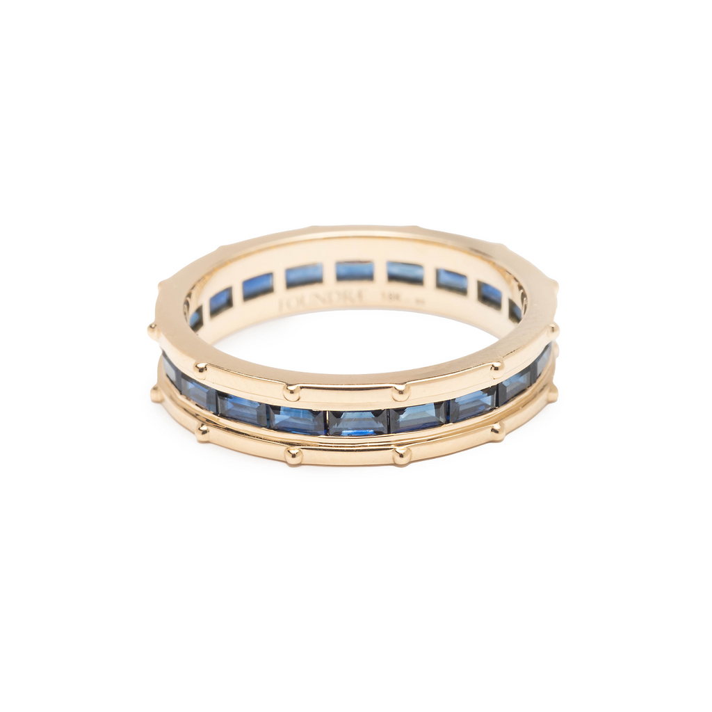 Lovestruck Pierced Baguette Blue Sapphire Thin Band : in Yellow Gold view 1
