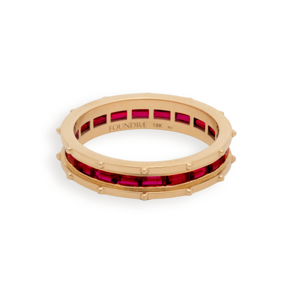 Lovestruck Pierced Baguette Ruby Thin Band : in Yellow Gold
