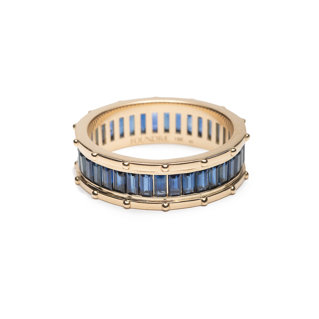 Lovestruck Pierced Baguette Blue Sapphire Wide Band : in Yellow Gold view 1