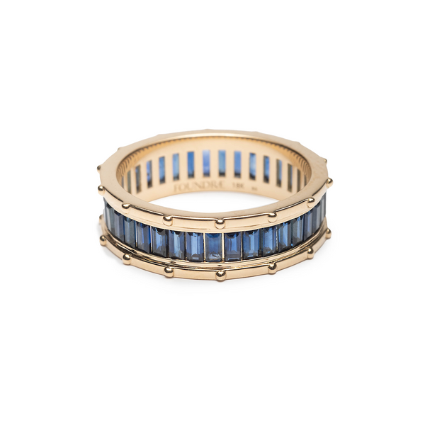 Lovestruck Pierced Baguette Blue Sapphire Wide Band : in Yellow Gold