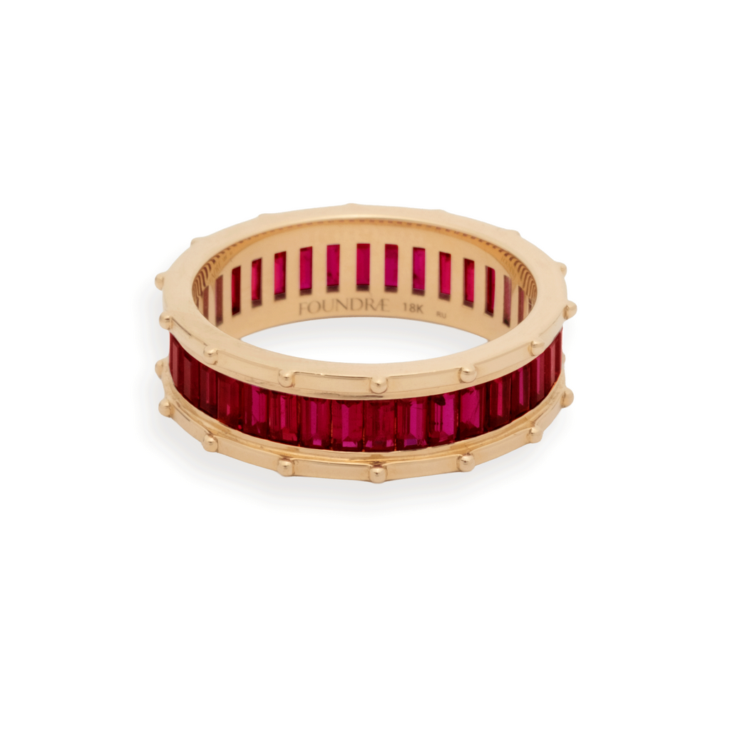 Lovestruck Pierced Baguette Ruby Wide Band : in Yellow Gold view 1