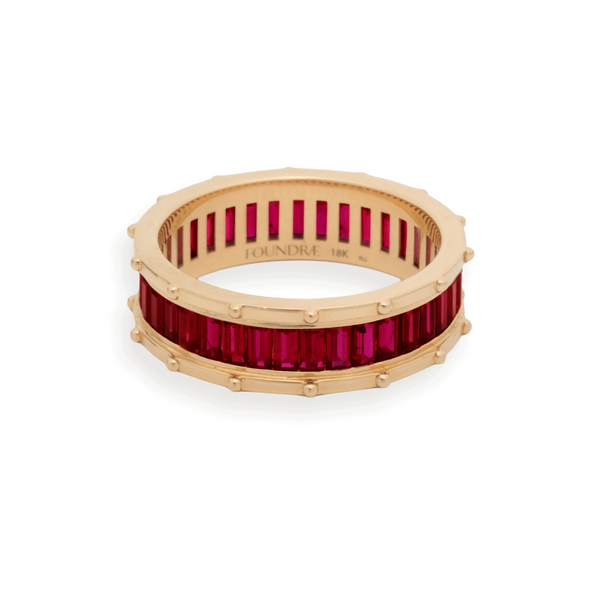 Lovestruck Pierced Baguette Ruby Wide Band : in Yellow Gold