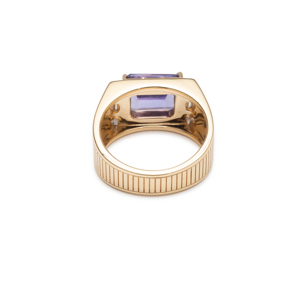 Lovestruck Pierced Tanzanite Signet Ring : in Yellow Gold with Baguette Diamonds