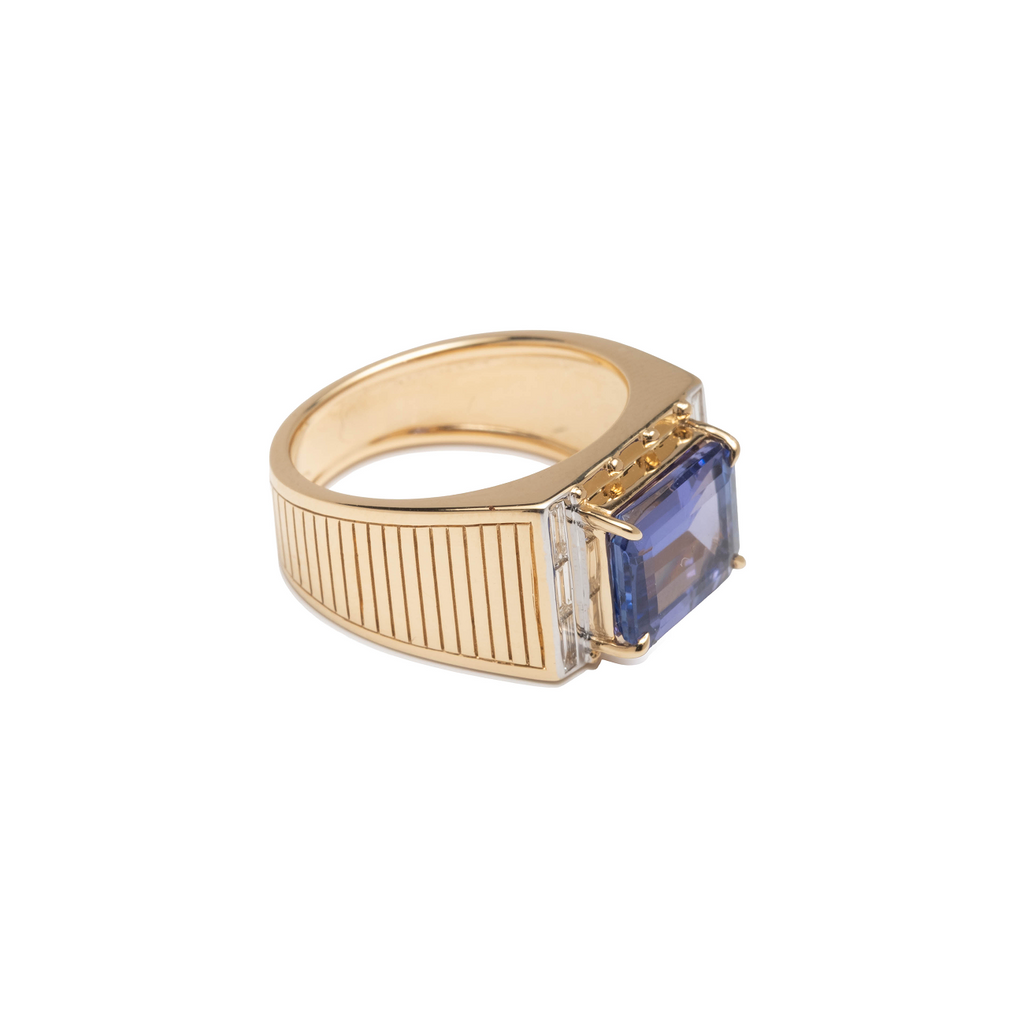 18K Yellow Gold Lovestruck Pierced Tanzanite Signet Ring : in Yellow Gold with Baguette Diamonds – FoundRae view 2