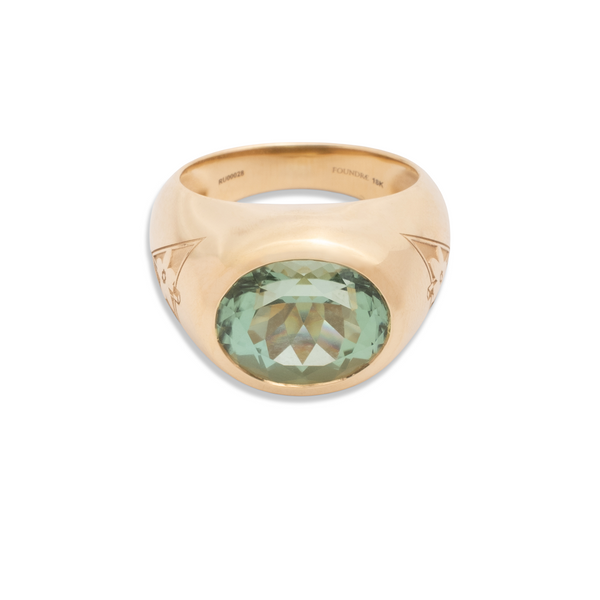 7.49 ct One-of-a-Kind Green Tourmaline Gemstone Ring : in Yellow Gold