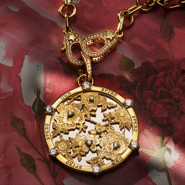 Floral Screen Resilience Sister Hook Small Mixed Clip Necklace : in Mixed Gold with Diamonds
