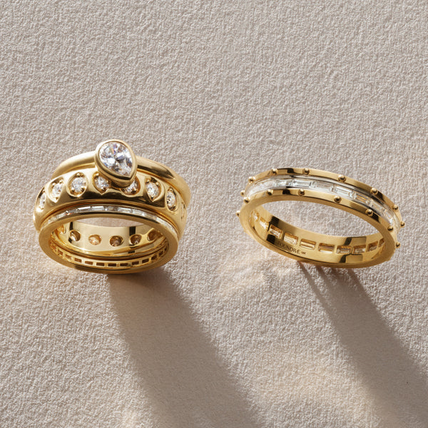 Lovestruck Pierced Baguette Diamond Thin Band : in Yellow Gold