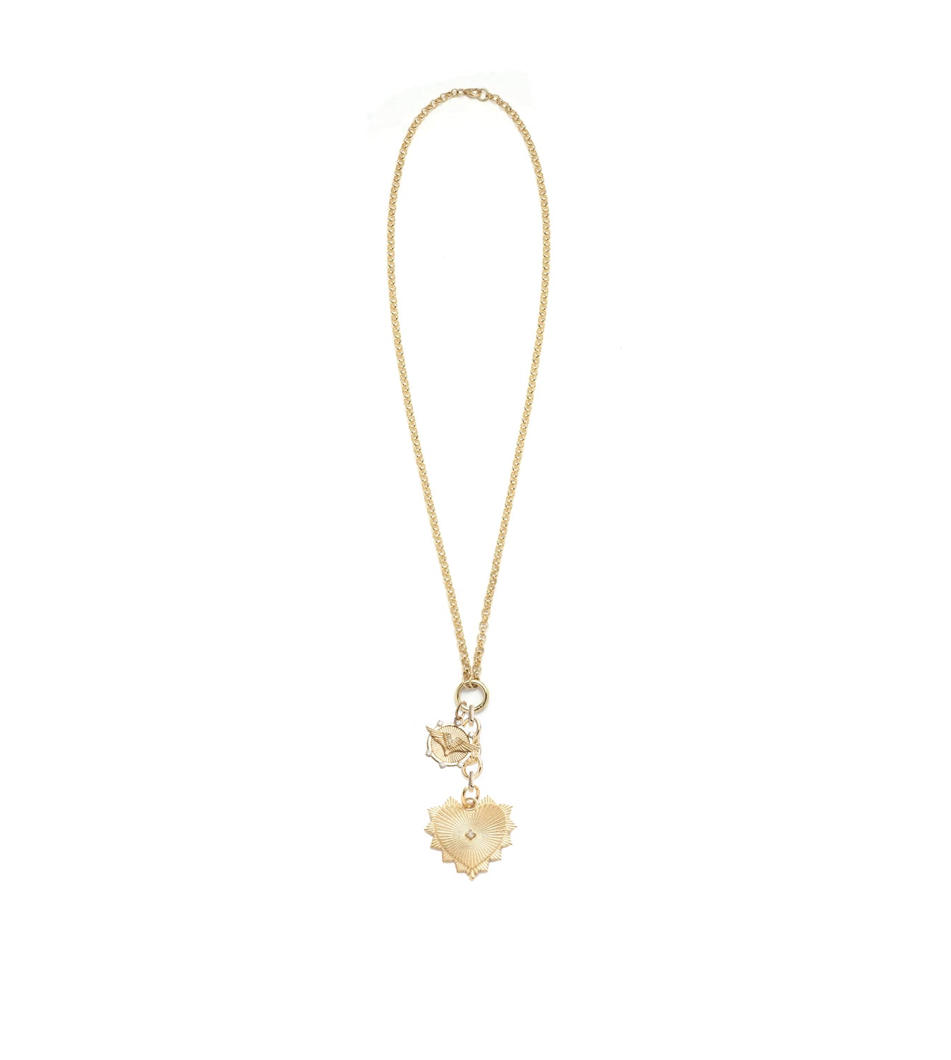 Medium Radiating Heart & Passion : Medium Open Belcher with Small Knot Extension Chain Necklace