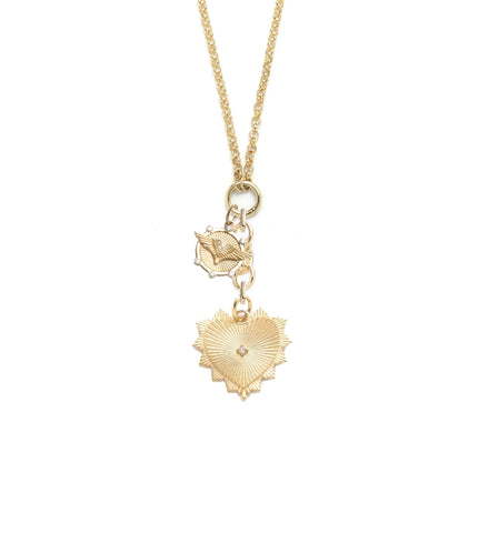 Medium Radiating Heart & Passion : Medium Open Belcher with Small Knot Extension Chain Necklace