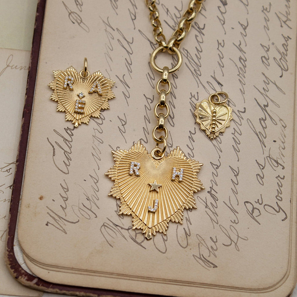 Custom Heart Love Token Medium Medallion : in Yellow Gold with Diamonds and an Annex Link view 2